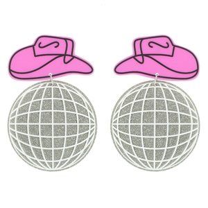 Pink Cowboy Hat & Mirror Disco Ball Glitter Dangle